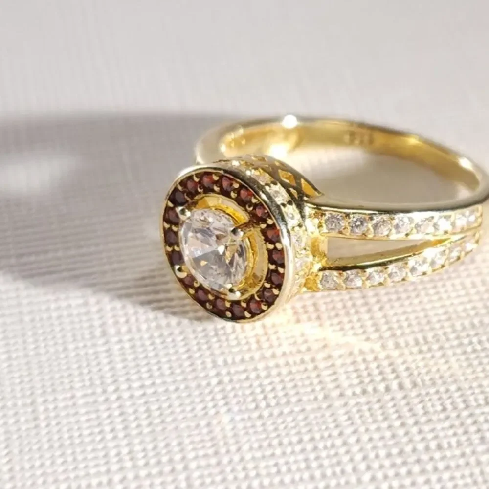 Simulated Diamond & Red Halo Ring SIZE 5-1/4